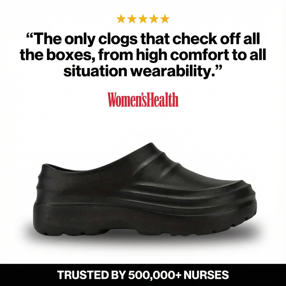 NursePro™ 12-Hour Shift Clogs – Built-In Arch Support for Plantar Fasciitis, Wide Toe Box, Non-Slip