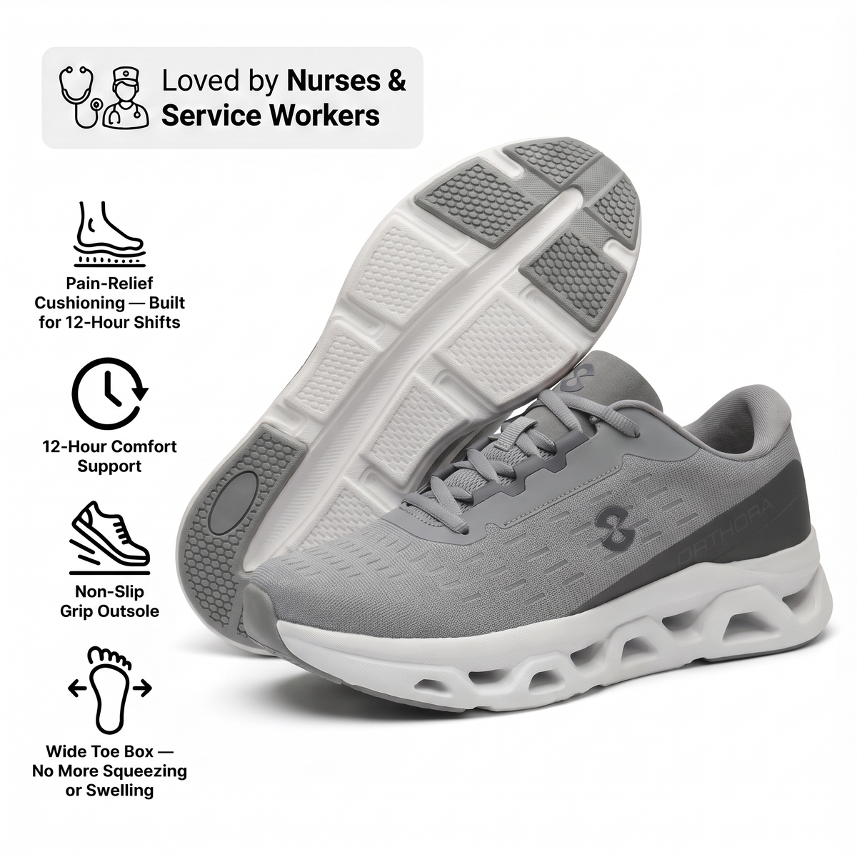 Orthora™ Fly — 12-Hour Shift Shoes for All-Day Foot, Knee & Back Pain Relief